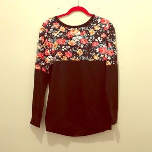 Black and floral colorblock sweatshirt